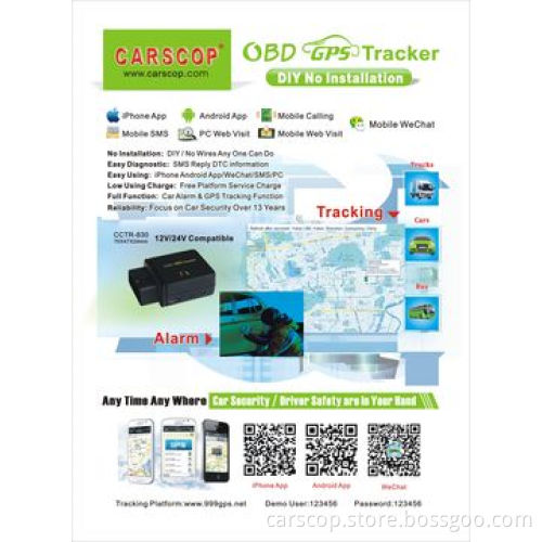 Hot-selling Diagnostic DTC Car GPS Tracker, iPhone and Android App/WeChat/SMS/Calling Locate